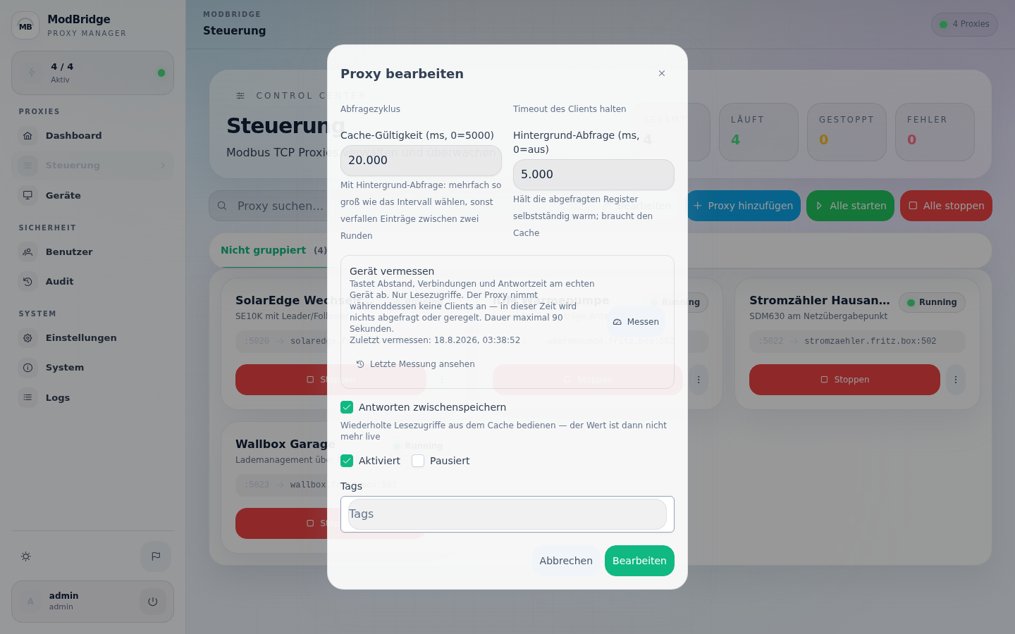Calibration in the proxy dialog