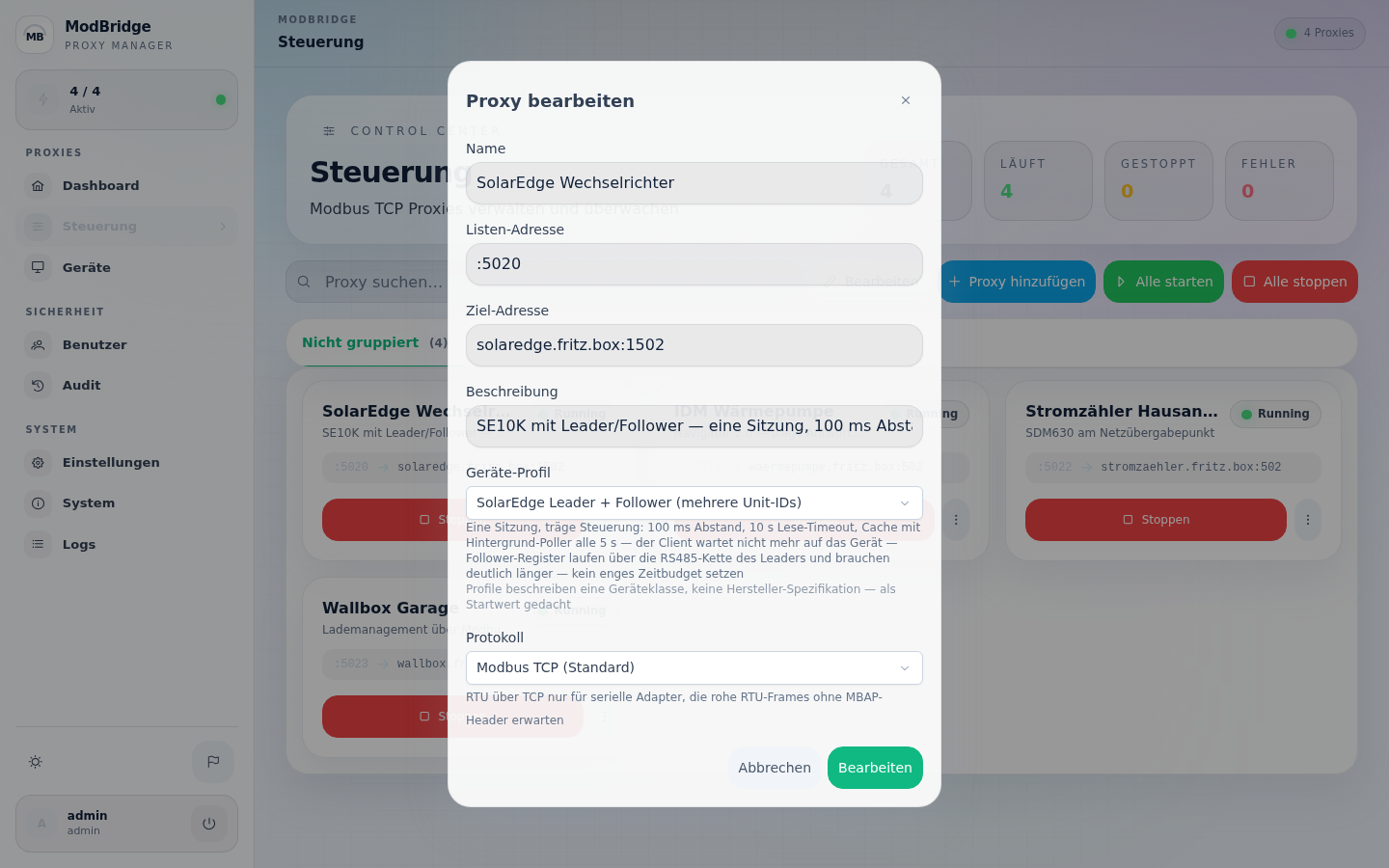 Proxy dialog